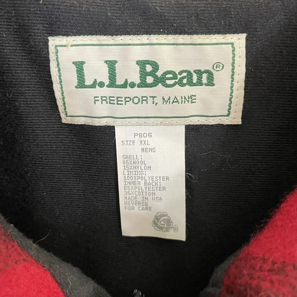 VTG Mens LL BEAN FULL ZIP WOOL NYLON Insulated Jacket Coat 2XL Red Plaid Hunting - Picture 3 of 8